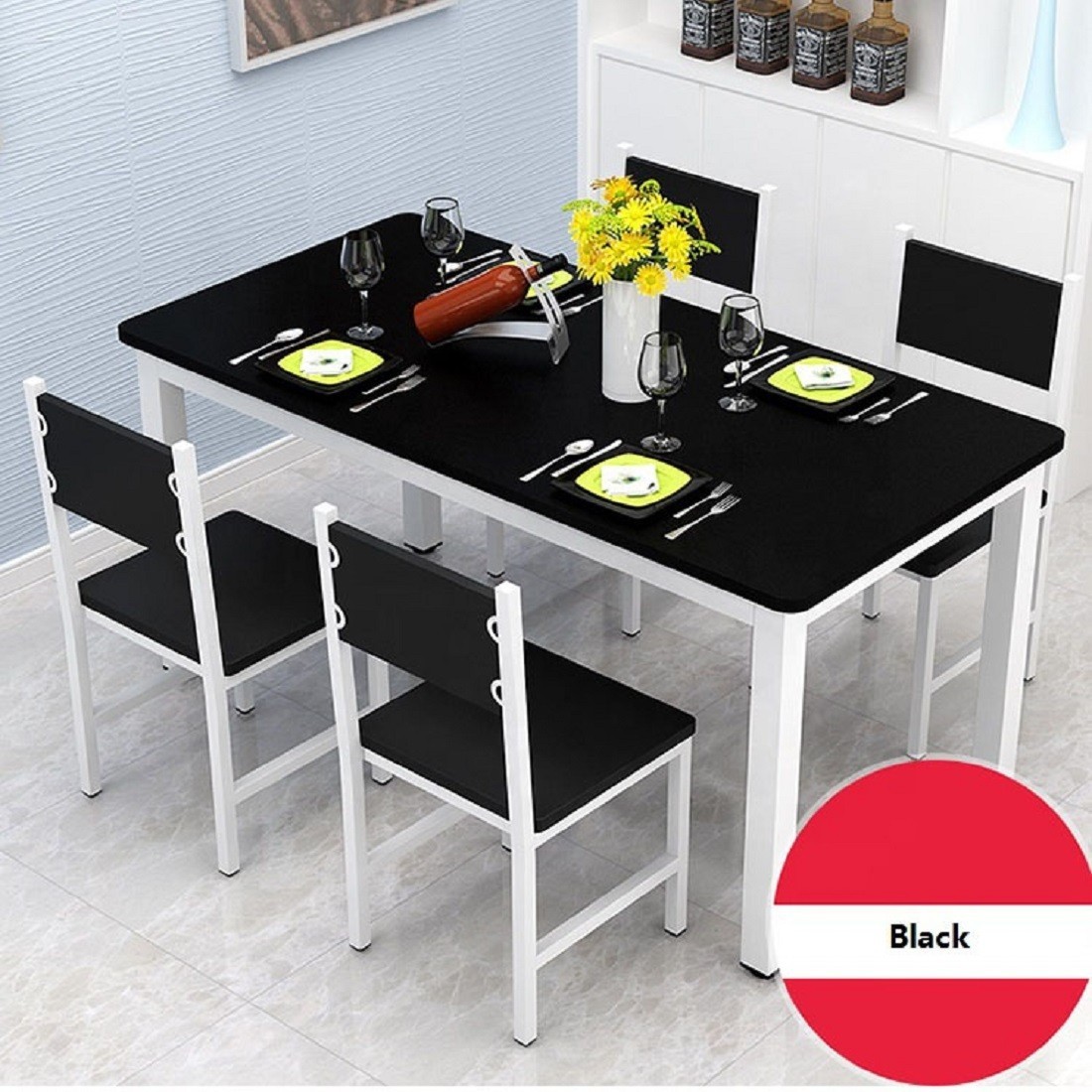 Dining Table Black (1Table and 4 Chairs) Code-7331