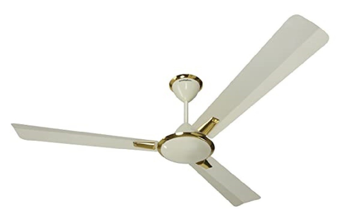 56" Ceiling Fan Crescent white - Deluxe fan with golden color border and Show cap