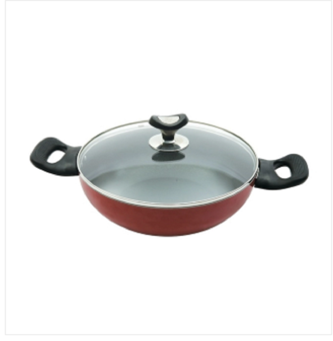 Topper Non Stick Glamour Karai With Lid Red 24 Cm